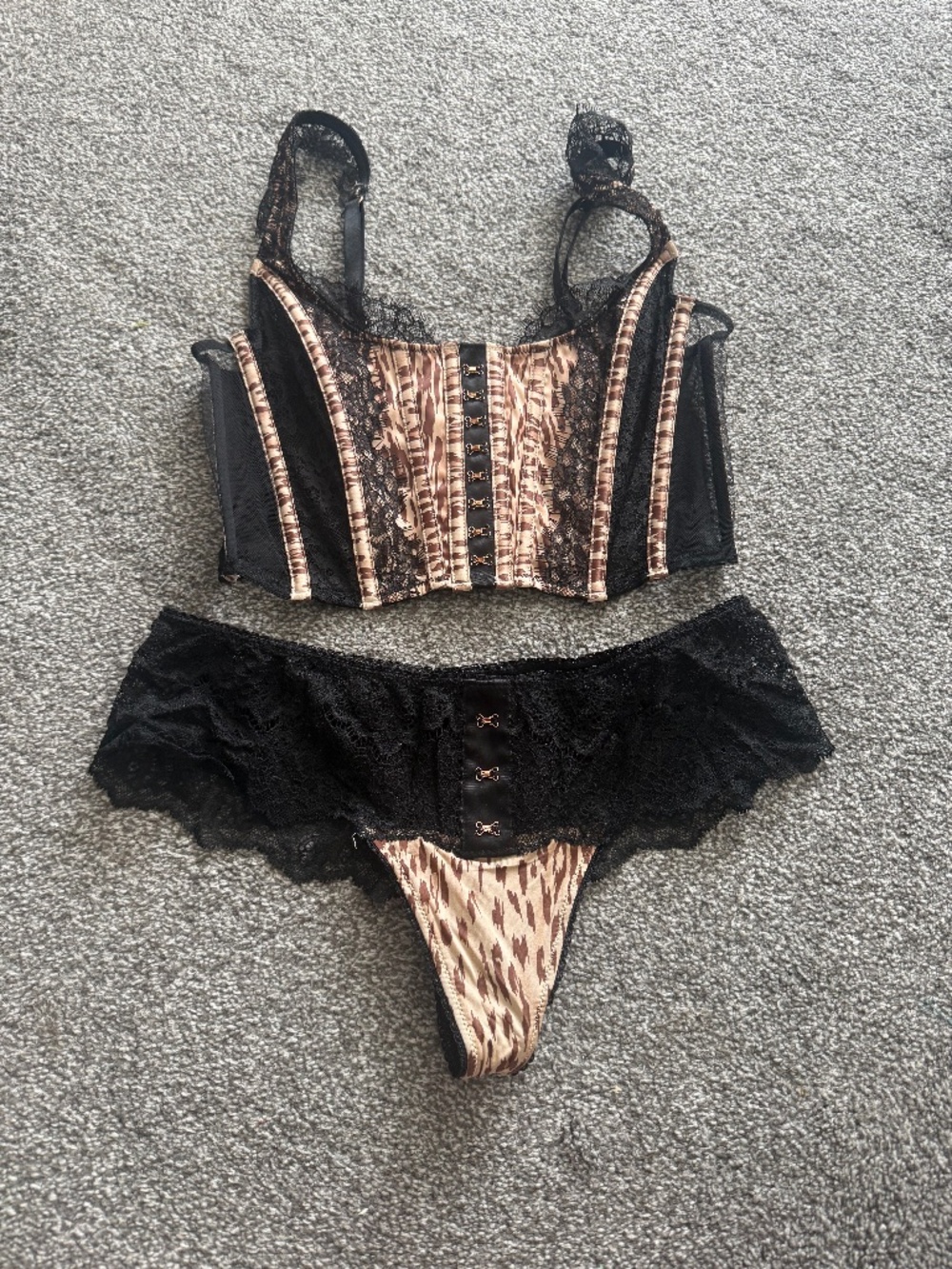 Victoria’s Secret animal print corset and panty size small